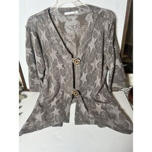 Lulu B Open Knit Women's Top Size M Brown Lagenlook Artsy Boho Beach Stars.   Dd